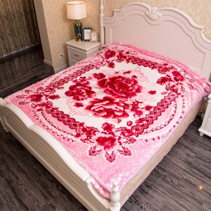 Raschel Mink Blanket Pink Flower